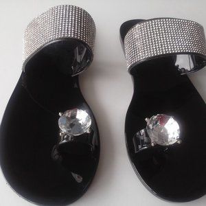 Women's  Sandals, Rhinestone Glitter, Black Color.